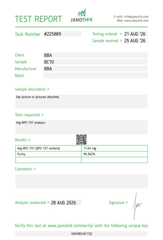 Janoshik Analytical Report for BPC-157