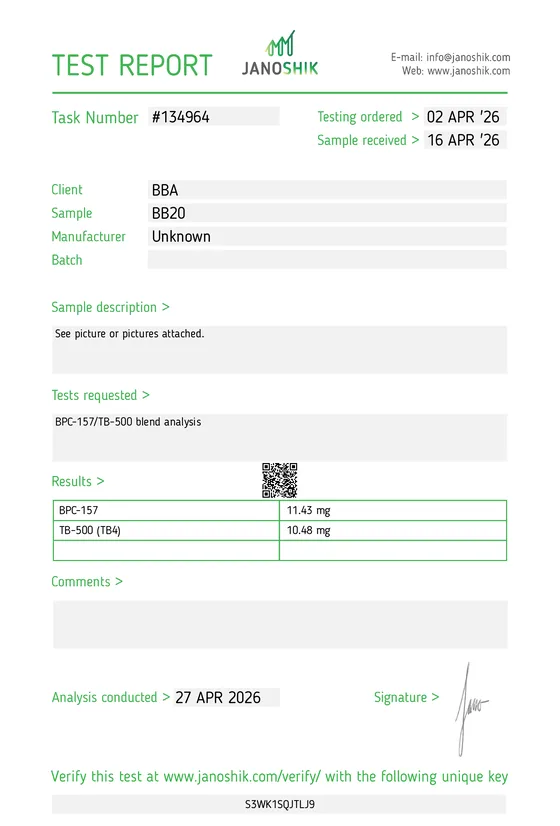 Janoshik Analytical Report for BPC-157 / TB-500