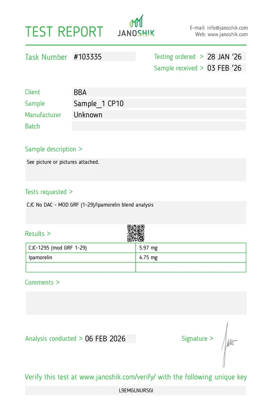 Janoshik Analytical Report for CJC-1295 / Ipamorelin