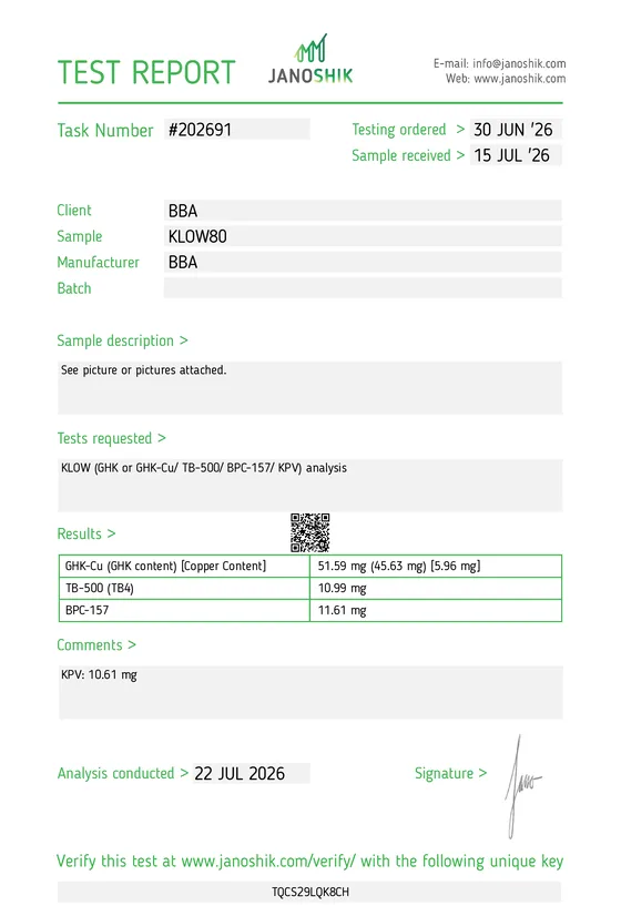 Janoshik Analytical Report for KLOW Blend